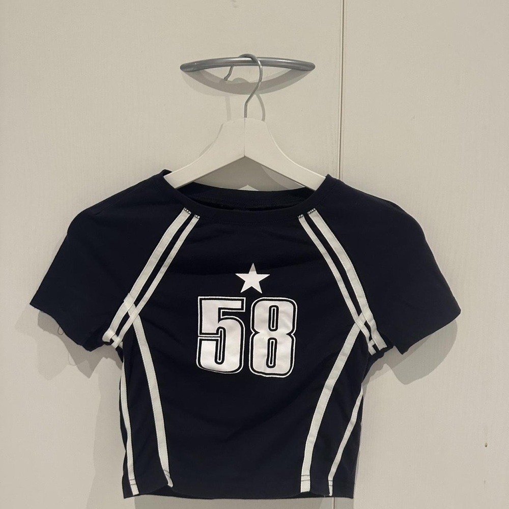 SHEIN Black Crop Top with White Star and Number
